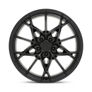 Front face view of a TSW Sector cast aluminum multi spoke automotive wheel in a semi gloss black finish with a TSW logo center cap.