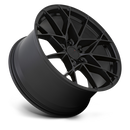 Tilted side view of a TSW Sector cast aluminum multi spoke automotive wheel in a semi gloss black finish with a TSW logo center cap.