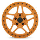 Front Face View Of 17" Victor Equipment Berg Cast Aluminum 5 Double Spoke Wheel In Gloss Orange With Black Bolt Pattern Around The Edge