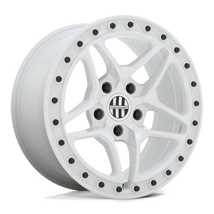 18" Victor Equipment Berg Cast Aluminum 5 Double Spoke Design In A Gloss White Finish With A Black Bolt Design To Outer Edge