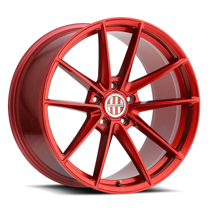 Victor Equipment Wheels' 21" Zuffen Model, A Flow Formed Aluminum 10 Spoke Wheel In A Candy Red Finish