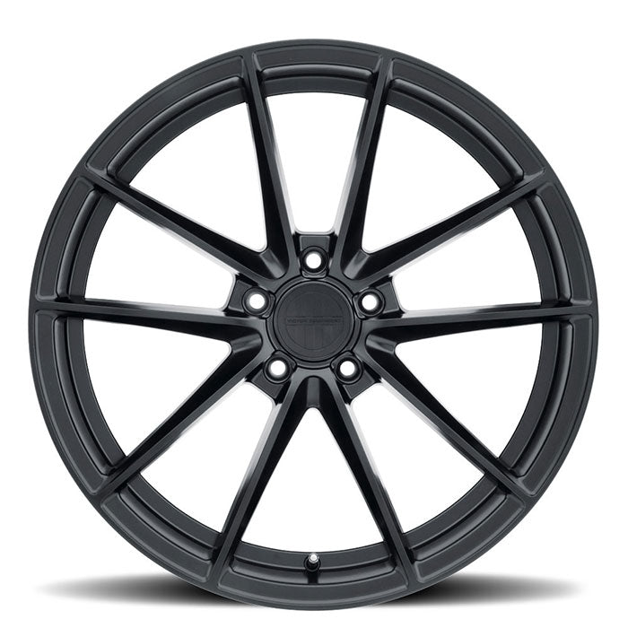 Front Facing View Of Victor Equipment Wheels' 20" Zuffen Model, A Flow Formed Aluminum 5 V Shape Spoke Wheel In A Matte Black Finish
