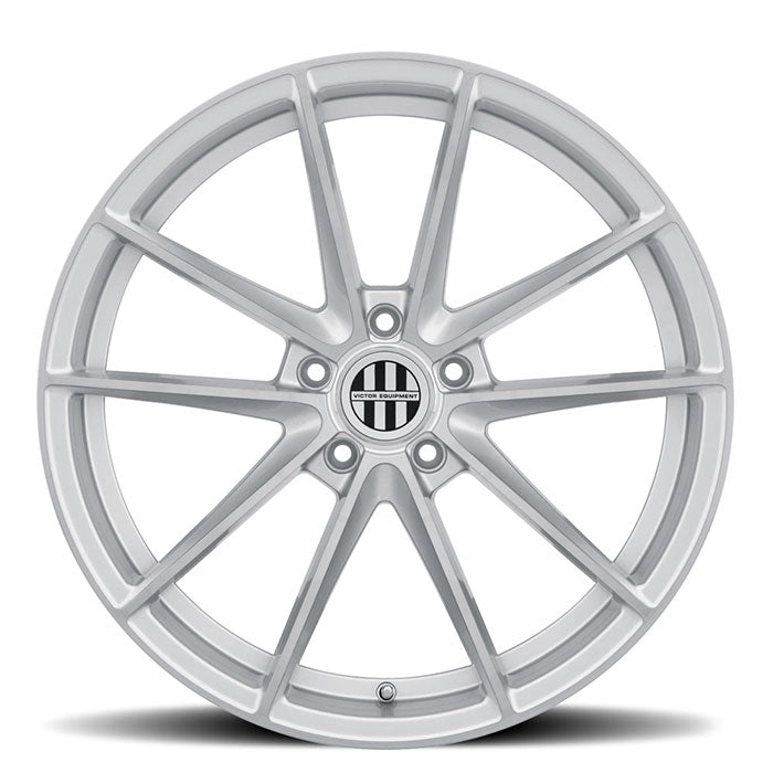 Front Facing View Of Victor Equipment Wheels' 21" Zuffen Model, A Flow Formed Aluminum 10 Spoke Wheel In A Silver Finish With A Brushed Face